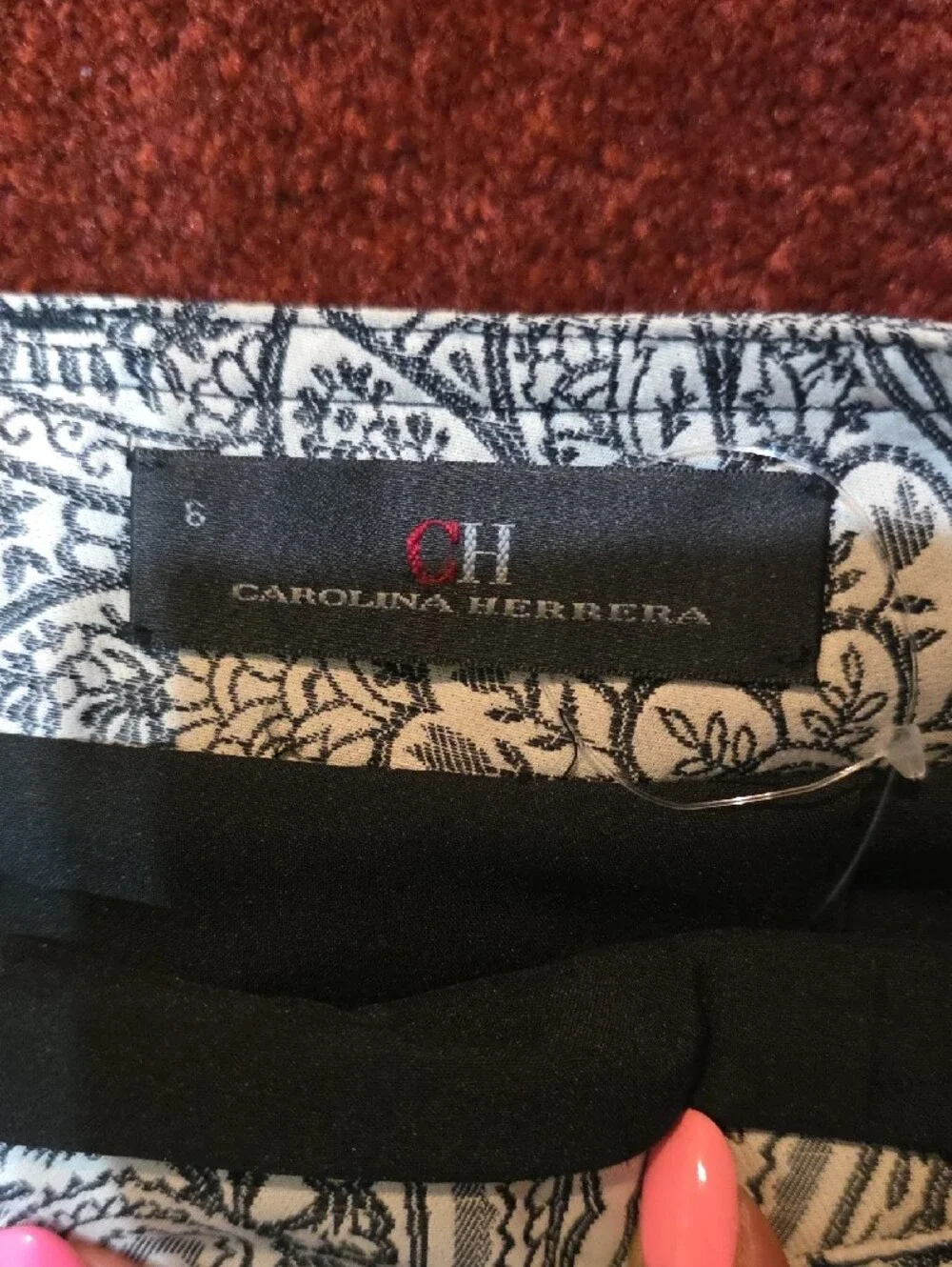 Carolina Herrera Black & White Paisley Chinos with Fabric Belt